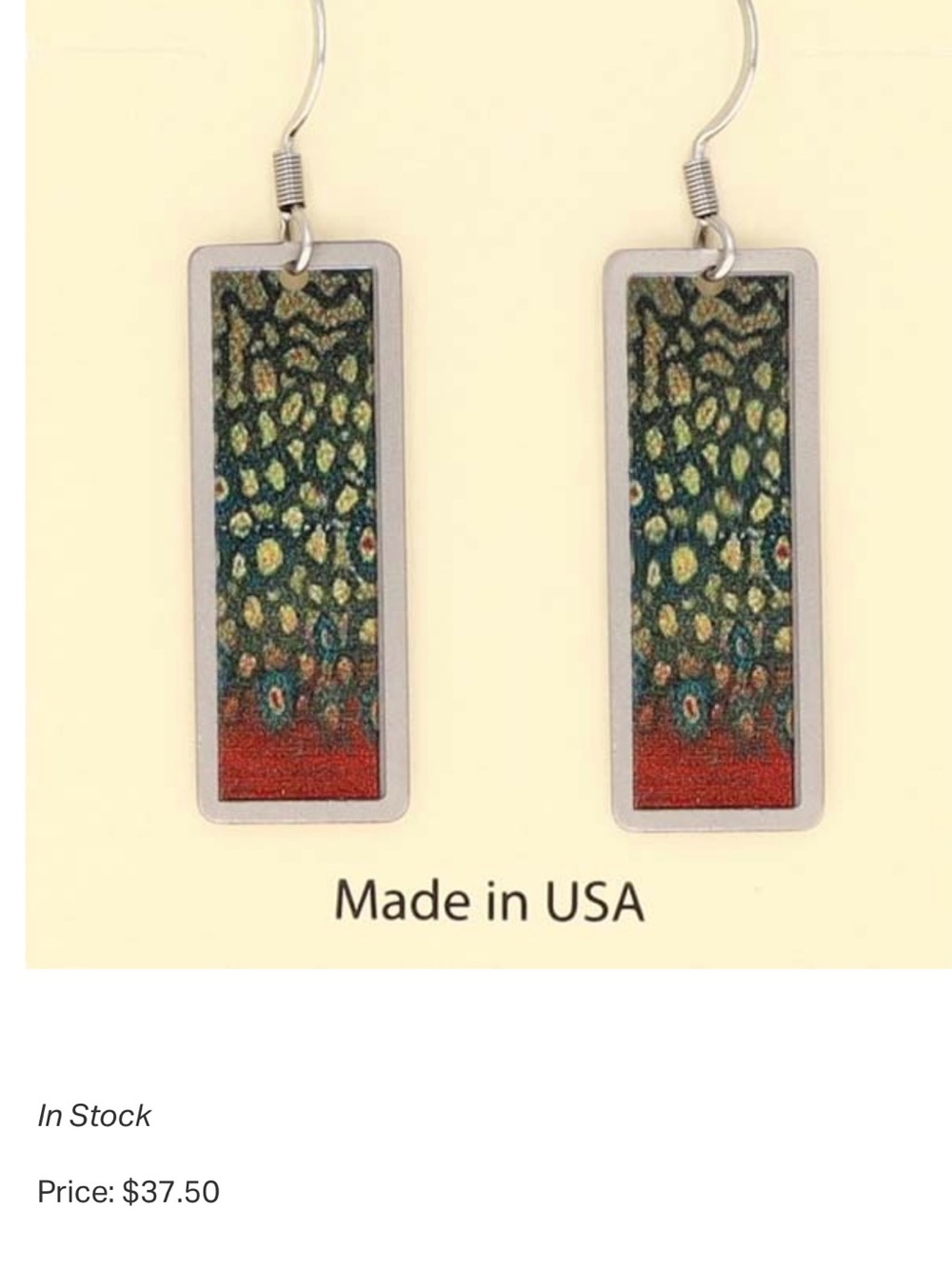 Autumn Design Artisan Rectangular Drop Earrings in Green Yellow and Red.